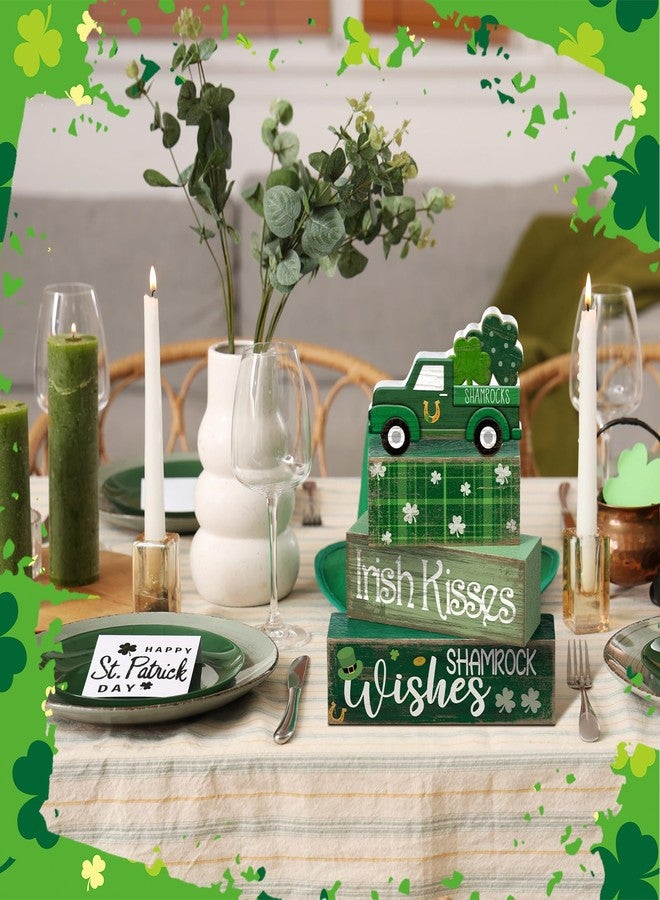 Lineshading 4 Pcs St. Patrick's Day Table Decoration Wooden Shamrocks Truck St Patrick's Day Tiered Tray Decor Irish Table Centerpiece for Saint Patty's Party Farmhouse Home Kitchen Decor - Image 4