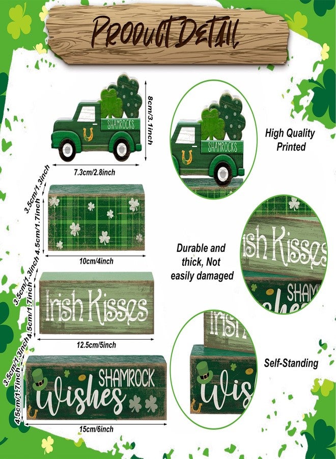 Lineshading 4 Pcs St. Patrick's Day Table Decoration Wooden Shamrocks Truck St Patrick's Day Tiered Tray Decor Irish Table Centerpiece for Saint Patty's Party Farmhouse Home Kitchen Decor - Image 3