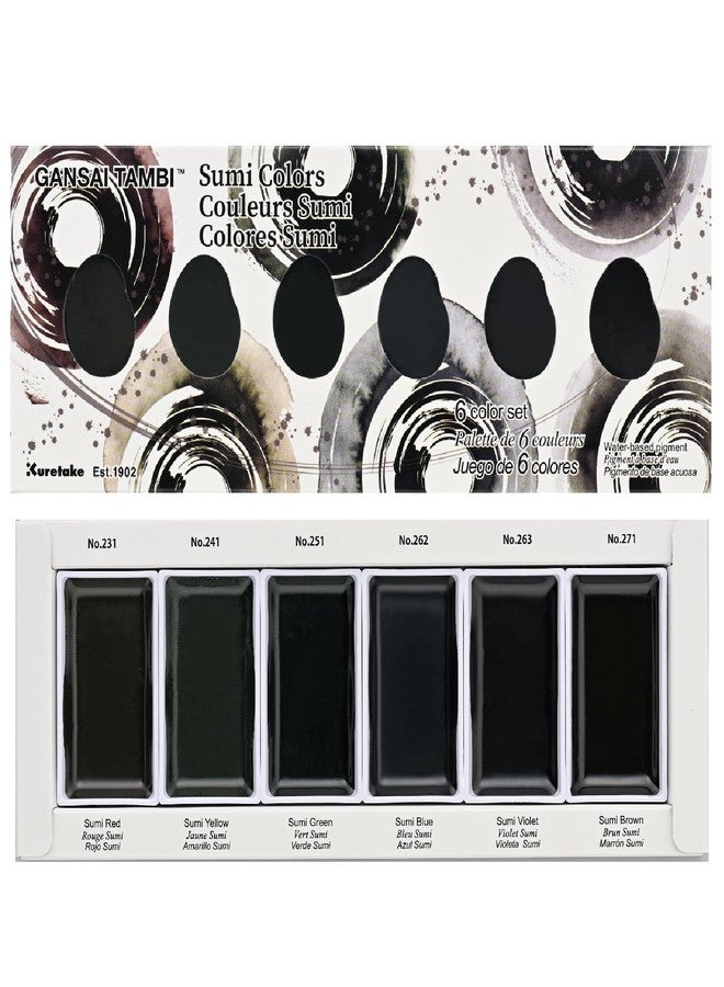 Kuretake GANSAI TAMBI SUMI Colors 6 Colors Set, Watercolor Paint for Professional, for Calligraphy, Illustrations, Drawing, Black Ink, Made in Japan - Image 1