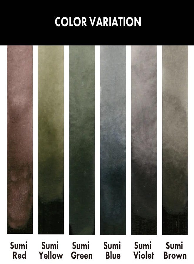 Kuretake GANSAI TAMBI SUMI Colors 6 Colors Set, Watercolor Paint for Professional, for Calligraphy, Illustrations, Drawing, Black Ink, Made in Japan - Image 2