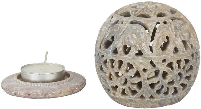 HANDCRAFTED ELEPHANT CARVING SOAPSTONE MARBLE ROUND TEA LIGHT CANDLE HOLDER FOR GIFTING MEDITATION AROMATHERAPY HOME DECOR ETC