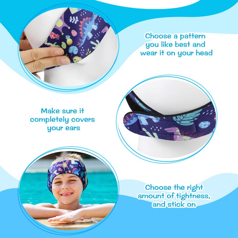 Zhanmai Swimming Headband, 4 Pieces Kids Waterproof Neoprene Hairband with Ear Covers, Adjustable Swimmer's Headband for Ear Protection (Dinosaur Style, 22 Inch) - Image 5