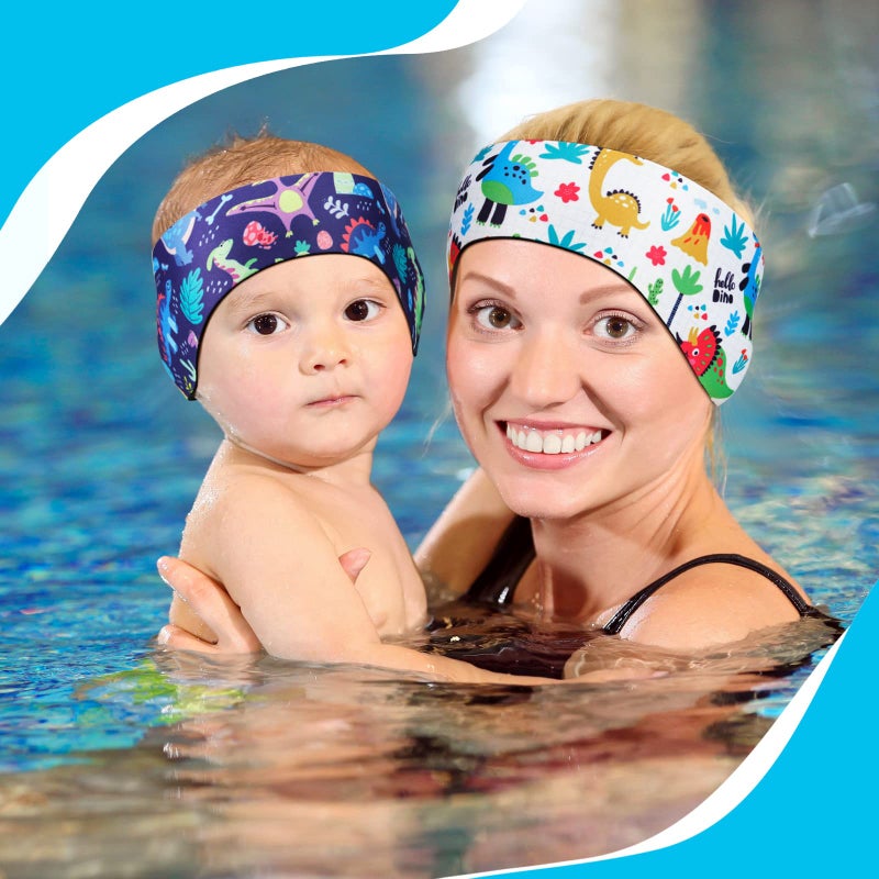 Zhanmai Swimming Headband, 4 Pieces Kids Waterproof Neoprene Hairband with Ear Covers, Adjustable Swimmer's Headband for Ear Protection (Dinosaur Style, 22 Inch) - Image 4