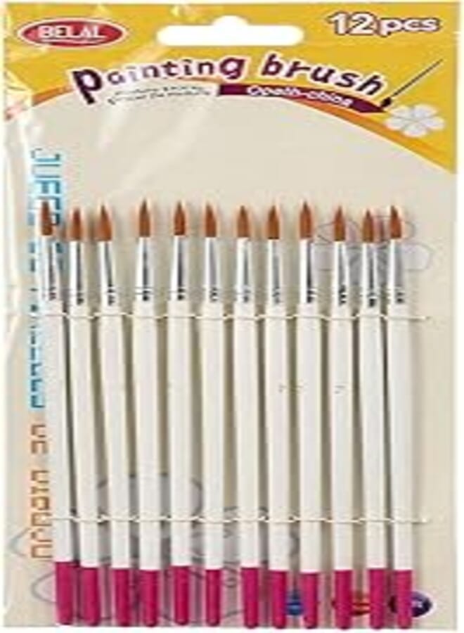 Belal paint brush set, 12 pieces - size 7 - fuchsia and white