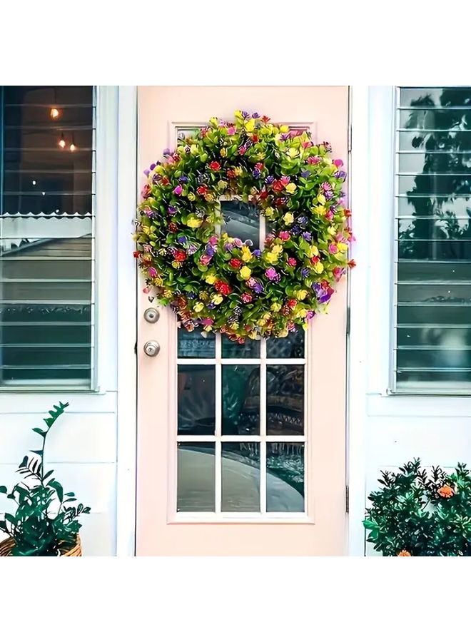 Large 17 7 Inch Artificial Boxwood Wreath With Eucalyptus And Camellia Flowers - Image 5