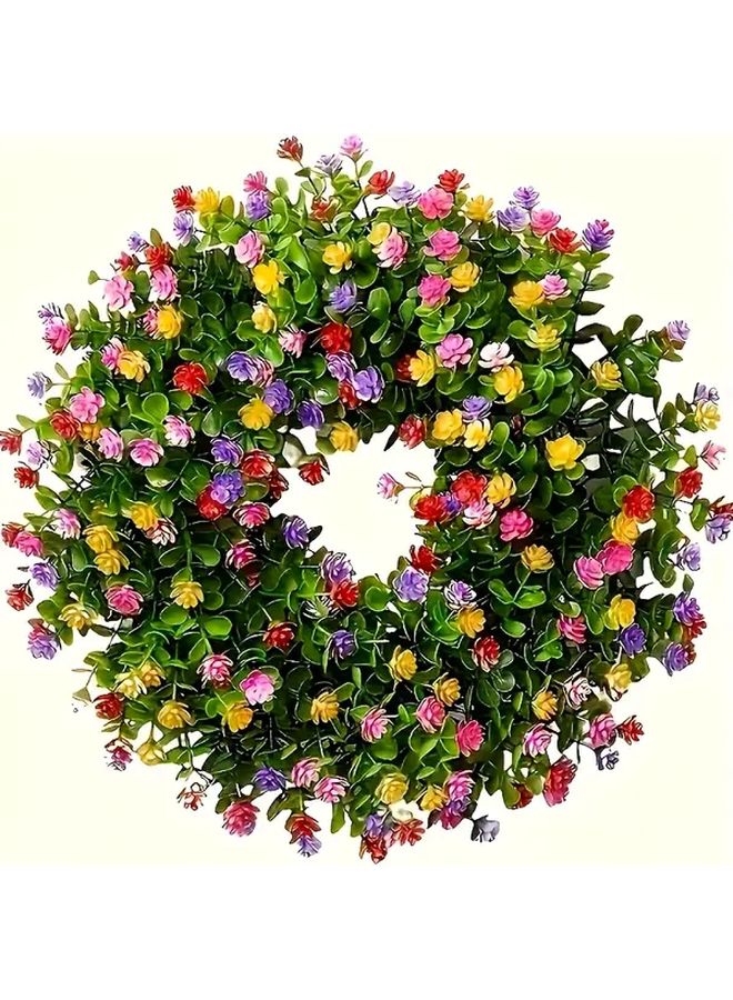 Large 17 7 Inch Artificial Boxwood Wreath With Eucalyptus And Camellia Flowers - Image 1