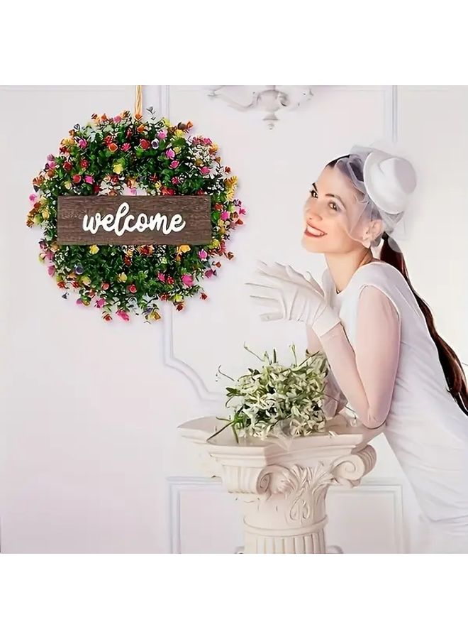 Large 17 7 Inch Artificial Boxwood Wreath With Eucalyptus And Camellia Flowers - Image 4
