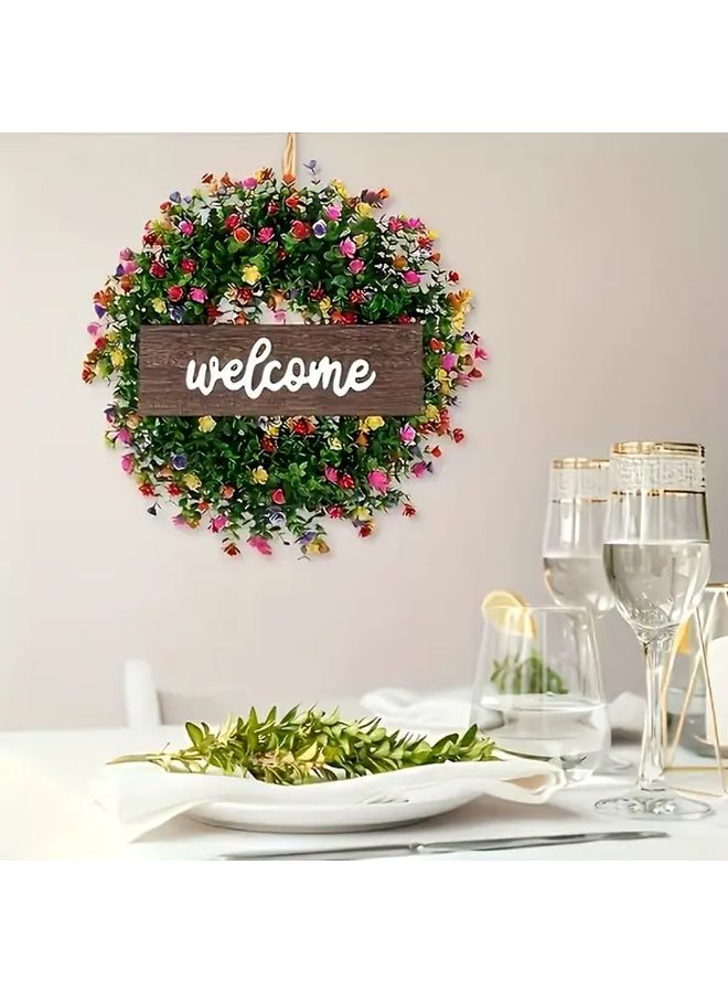 Large 17 7 Inch Artificial Boxwood Wreath With Eucalyptus And Camellia Flowers - Image 3