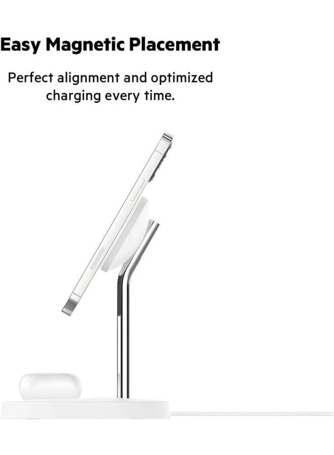 belkin 2-in-1 iPhone Wireless Charger With Magsafe, 15W Fast Charging iPhone Charger Stand For iPhone 14, 13, 12 Series, Airpods And Other Magsafe Enabled Devices With Included Power Adapter White - Image 4