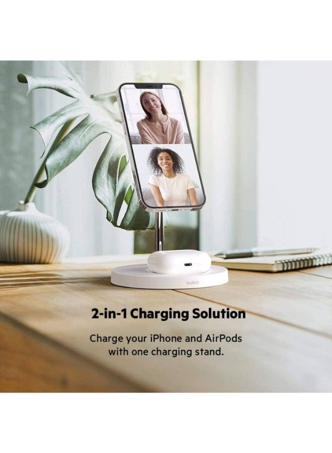 belkin 2-in-1 iPhone Wireless Charger With Magsafe, 15W Fast Charging iPhone Charger Stand For iPhone 14, 13, 12 Series, Airpods And Other Magsafe Enabled Devices With Included Power Adapter White - Image 5