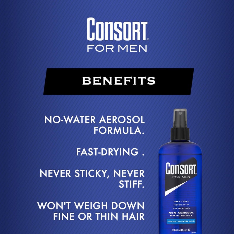 Consort Extra Hold Non-Aerosol Hair Spray Pump for Men, Unscented, Fast Drying, Not Sticky or Stiff, 8 oz - Image 5