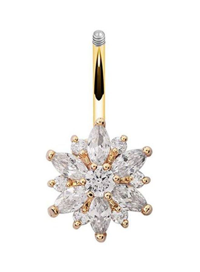 NIBEMINENT Stainless Steel Lotus Belly Button White/Gold 