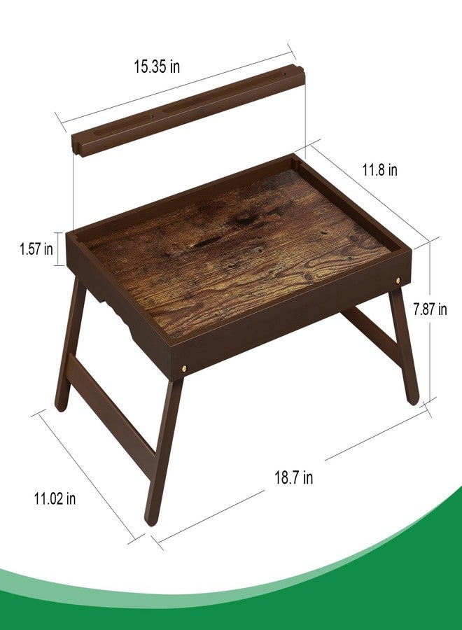 promitop Bamboo Breakfast Tray with Foldable Legs & Detachable Stand | Ergonomic Handle | Portable Bed Tray for Eating, Working, Laptop, Tablet, and Phone（Vintage Walnut） - Image 3