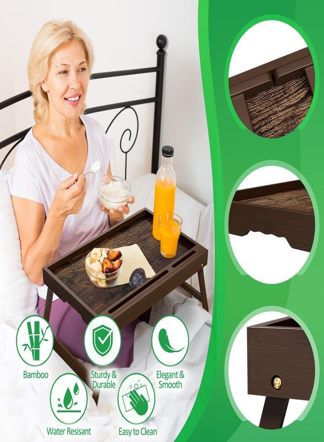 promitop Bamboo Breakfast Tray with Foldable Legs & Detachable Stand | Ergonomic Handle | Portable Bed Tray for Eating, Working, Laptop, Tablet, and Phone（Vintage Walnut） - Image 4