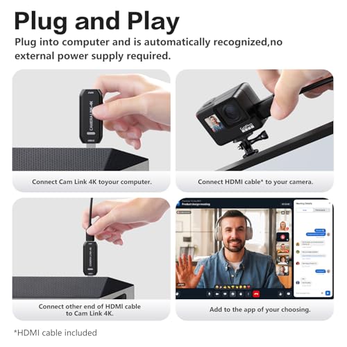 VIXLW Cam Link 4K – External Capture Card for DSLR Camcorder ActionCam as Webcam, HDMI to USB 3.0, Meet/Stream/Record in 4K60/1080p120, Easy Connect for OBS/Zoom, Windows/Mac - Image 3