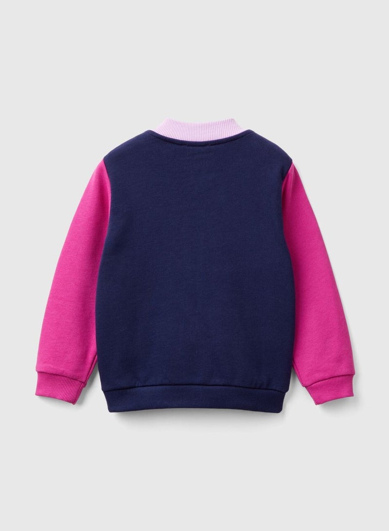 Benetton Logo Print Zip Long Sleeve Sweatshirt  - Image 2