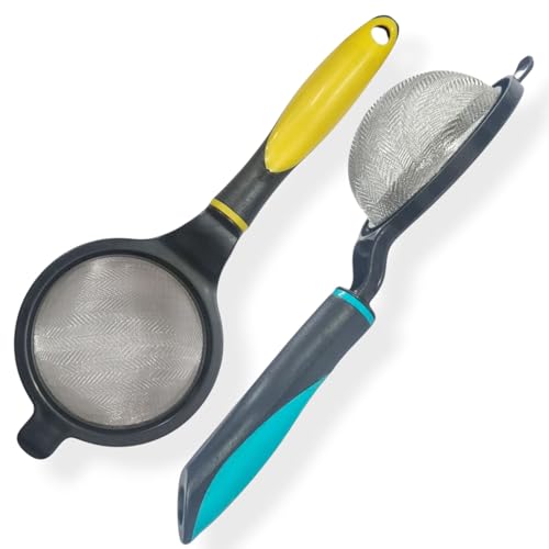 RIANZ® Pack of 2 Plastic Handle Stainless Steel Mesh Strainer | Extra Fine Food Grade Channi for Tea, Milk, Coffee, Juice & Kitchen Use – Durable & Easy to Clean 8Cm (Multicolor) - Image 1