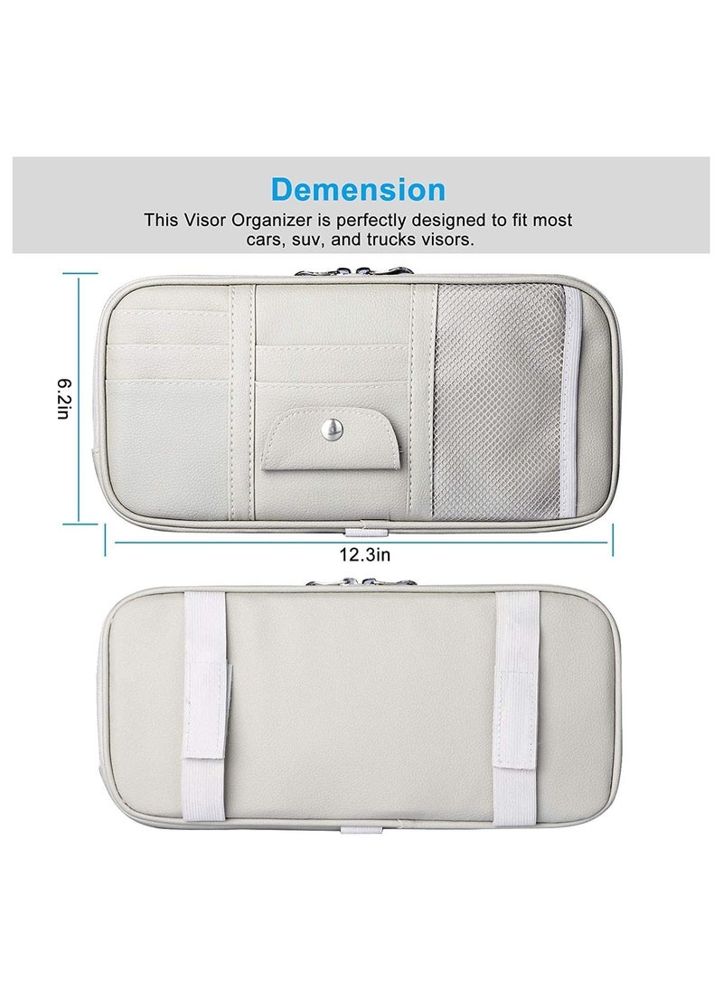 Generic Car Sun Visor Organizer, Car Truck SUV Storage Pouch Registration Holder,Auto Interior Accessories Leather Pocket Organizer with Multi-Pocket Net Zipper for Card License Pen Key Document Sunglasses  - Image 3