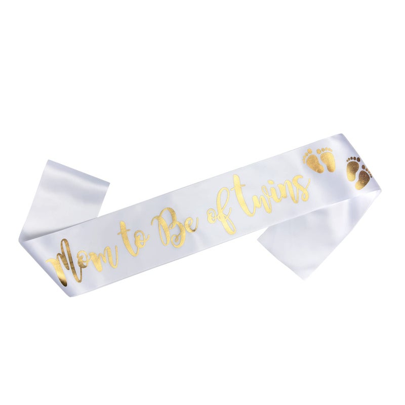 OLILLY White sash for a Mom to Be of Twins - Perfect for a Baby Shower Party (Mom to Be of Twins) - Image 1