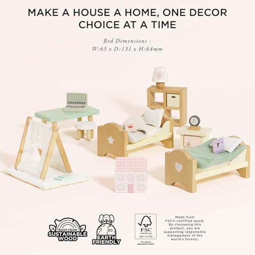 Le Toy Van - SugarPlum Wooden Bedroom Set | Dolls House Accessories Play Set For Dolls Houses | Girls and Boys Doll House Furniture Sets - Suitable For Ages 3+, Daisylane Child Bedroom (ME061) - Image 4