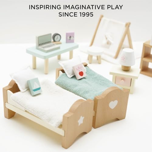 Le Toy Van - SugarPlum Wooden Bedroom Set | Dolls House Accessories Play Set For Dolls Houses | Girls and Boys Doll House Furniture Sets - Suitable For Ages 3+, Daisylane Child Bedroom (ME061) - Image 5