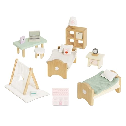 Le Toy Van - SugarPlum Wooden Bedroom Set | Dolls House Accessories Play Set For Dolls Houses | Girls and Boys Doll House Furniture Sets - Suitable For Ages 3+, Daisylane Child Bedroom (ME061) - Image 1