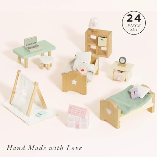Le Toy Van - SugarPlum Wooden Bedroom Set | Dolls House Accessories Play Set For Dolls Houses | Girls and Boys Doll House Furniture Sets - Suitable For Ages 3+, Daisylane Child Bedroom (ME061) - Image 2