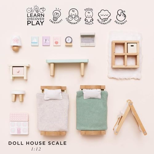 Le Toy Van - SugarPlum Wooden Bedroom Set | Dolls House Accessories Play Set For Dolls Houses | Girls and Boys Doll House Furniture Sets - Suitable For Ages 3+, Daisylane Child Bedroom (ME061) - Image 3