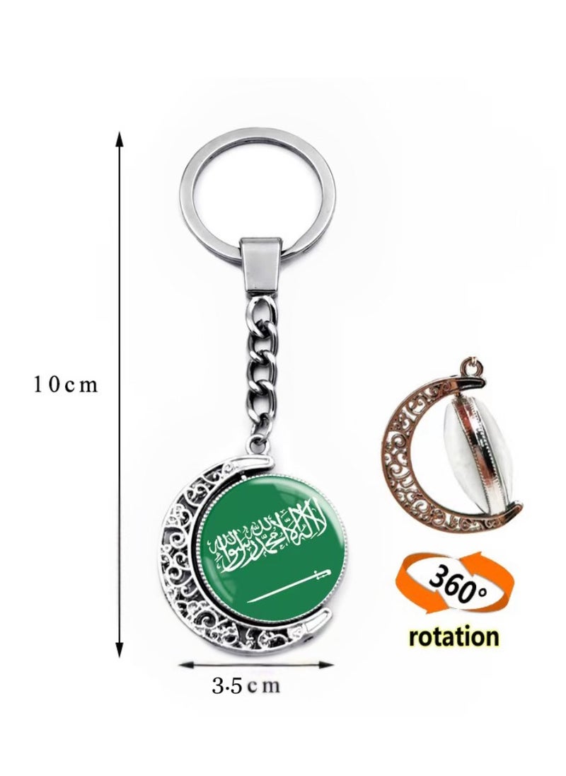 OUYoo 2piece pack，key chain, keychain clip, Universal Key Fob Keychain Holder for Men and Women, 360 Degree Rotatable, Bottle Opener, Carabiner Car Key Chains, Additional Saudi Arabia Flag Keychain.