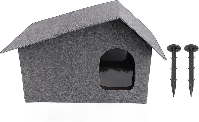 Outdoor Cat House, Fabric Cotton Linen, 25.2 x 16.93 x 15.35in, Cat Shelter - Water, Foldable Portable Design, All - Season Enclosed Pet Bed (Grey) - Image 1