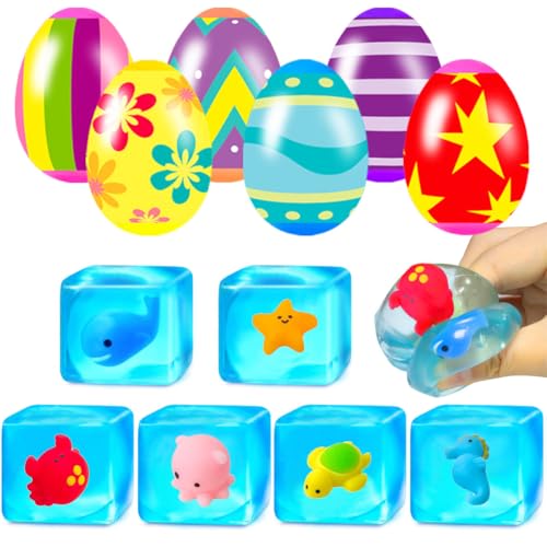 Holydeck 6 Pcs Squishy Stress Nice Cube Fidget Toys with Easter Eggs Sensory Squeeze Toys for Kids Boys Girls Easter Basket Stuffers Egg Fillers Party Favors - Image 1