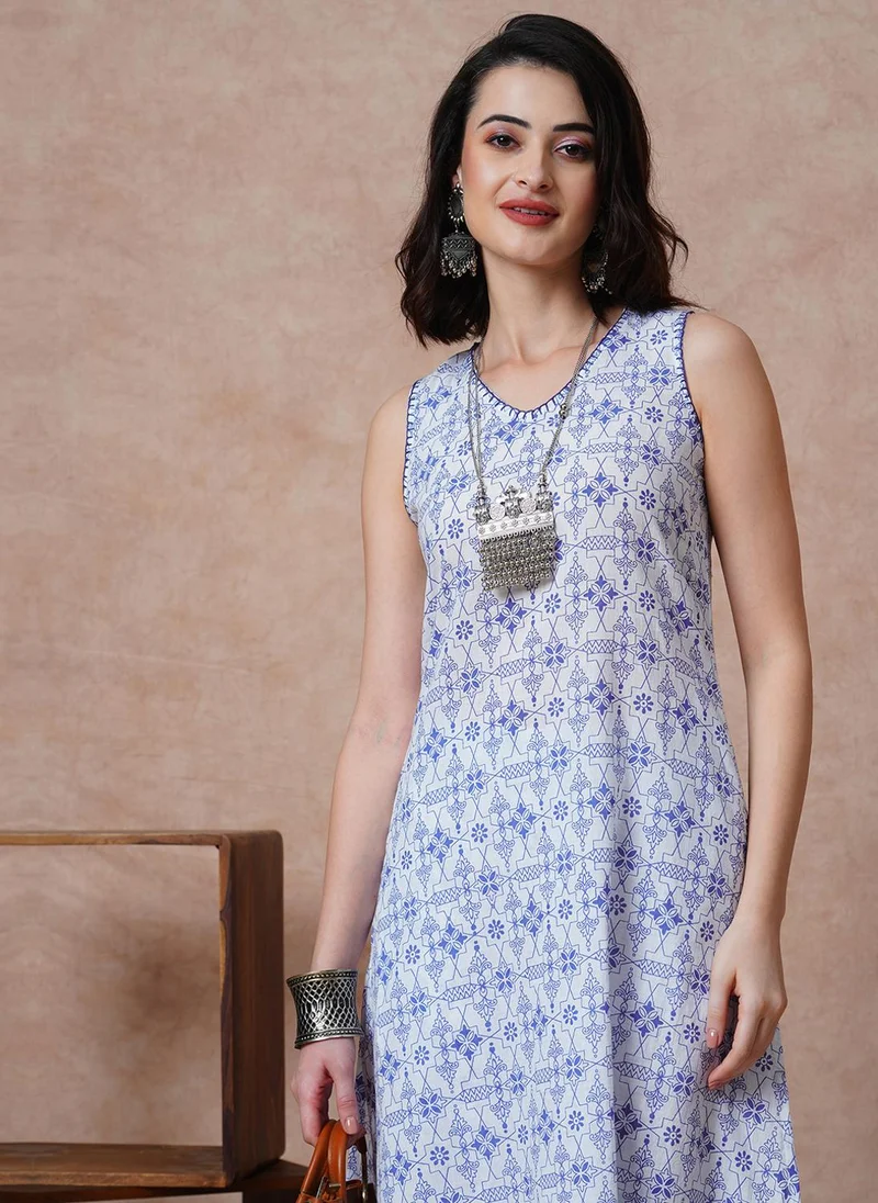 globus Globus Women Printed Regular Thread Work Kurta With Trousers