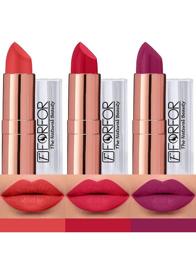 FORFOR Antique Velvet Creamy Matte Texture Smooth Finish Lipstick Gift set combo pack 3 for Women Enriched Shea Butter, Vitamin- E & Jojoba oil - Image 1