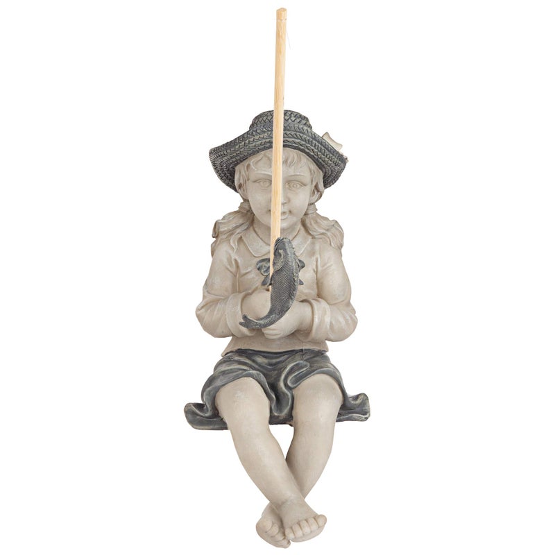 Design Toscano Big Catch Fisherwoman Nellie Girl with Fishing Pole Garden Statue, Medium 17 Inch Tall, Cast Stone Resin, Two Tone Stone Finish - Image 2