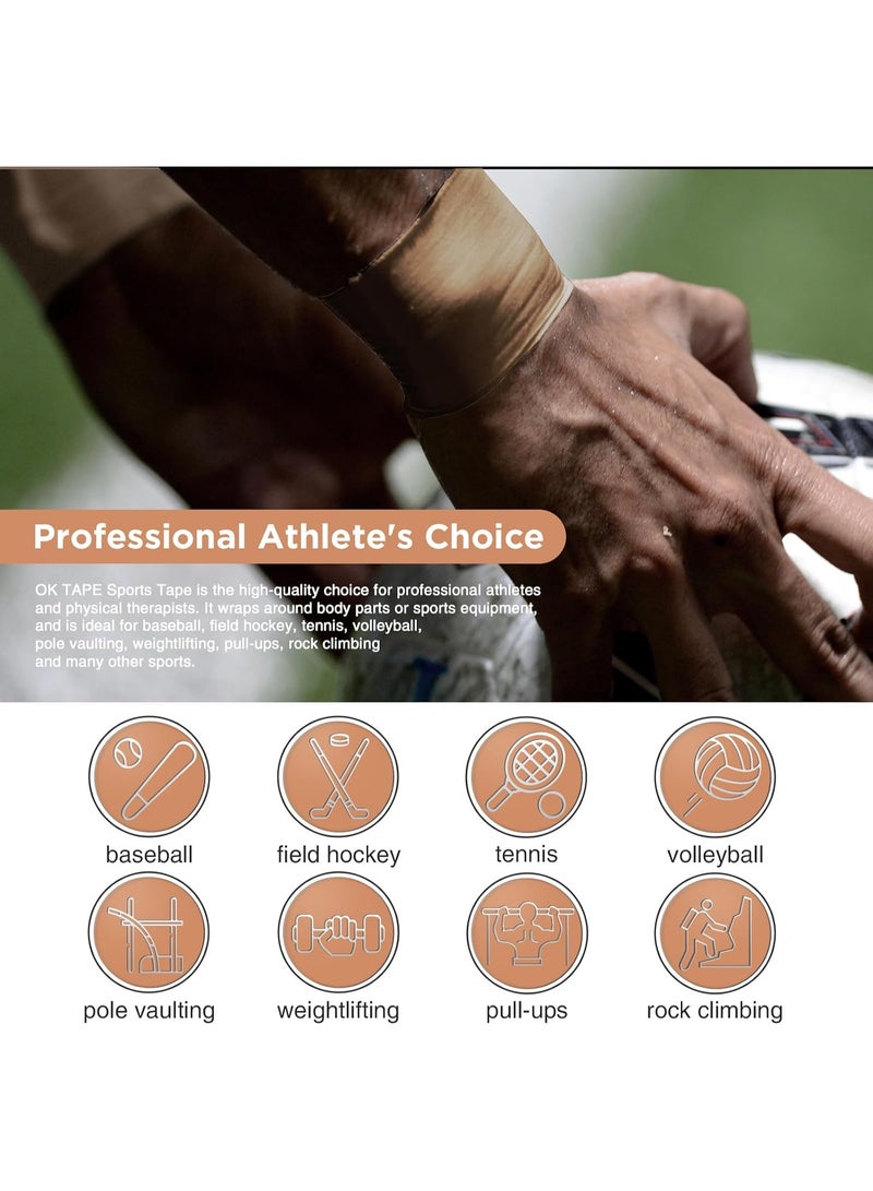 Cuken 3-Roll Zinc Oxide Tape, 2.5cm x 10m Breathable Athletic Strapping Tape, Latex Free Cotton Sports Tape, Wrist Finger Strapping Tape, Rigid Joint Protection for Baseball Tennis Gym Workout, Beige - Image 2