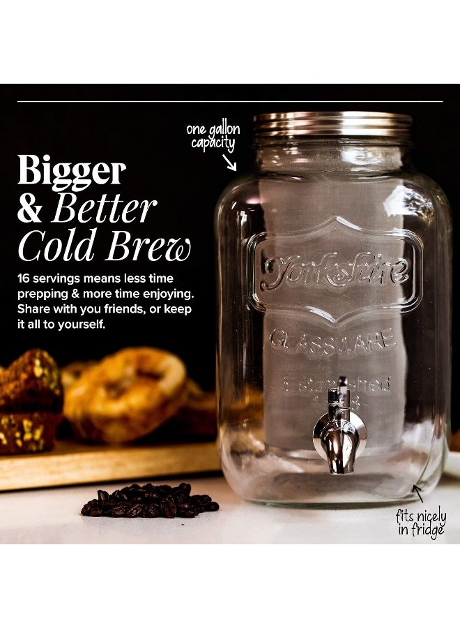 Willow & Everett Cold Brew Coffee & Iced-Tea Maker Pitcher, 1 Gal Glass Dispenser w/Metal Spigot & Mesh Filter Iced Coffee & Sun Tea Brewing System - Image 4