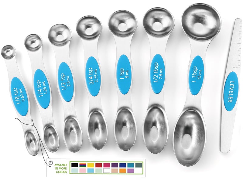 Spring Chef Stainless Steel Magnetic Measuring Spoons Set of 8 with Leveler, Nesting Teaspoon & Tablespoon Measuring Spoons for Dry and Liquid Ingredients, Kitchen Gadgets for Baking & Cooking - Teal - Image 1