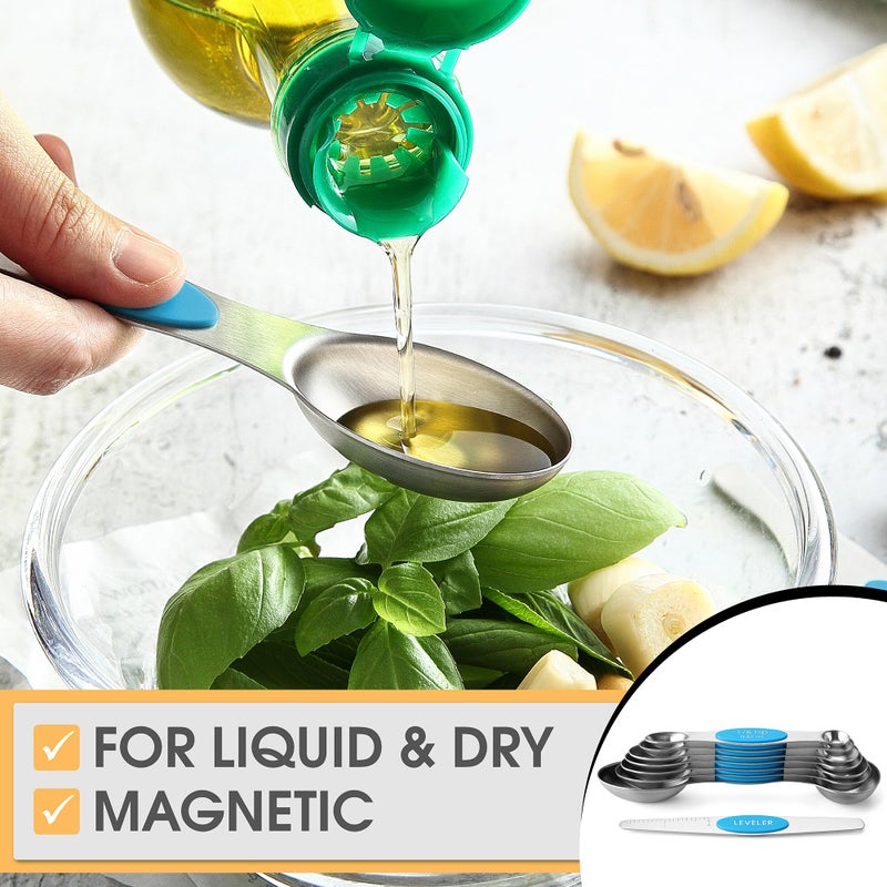 Spring Chef Stainless Steel Magnetic Measuring Spoons Set of 8 with Leveler, Nesting Teaspoon & Tablespoon Measuring Spoons for Dry and Liquid Ingredients, Kitchen Gadgets for Baking & Cooking - Teal - Image 4