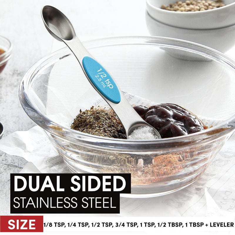 Spring Chef Stainless Steel Magnetic Measuring Spoons Set of 8 with Leveler, Nesting Teaspoon & Tablespoon Measuring Spoons for Dry and Liquid Ingredients, Kitchen Gadgets for Baking & Cooking - Teal - Image 3