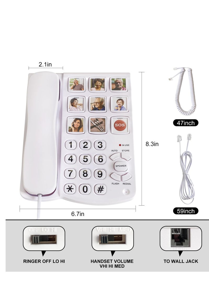 KASTWAVE Landline Phones for Seniors, Big on Phones for Seniors, 9 Picture  Replaceable, One-Touch Dial, 110dB+ Amplified Ringer House Phones for The Hearing Visually Impaired, Dementia and Alzheimer  - Image 5