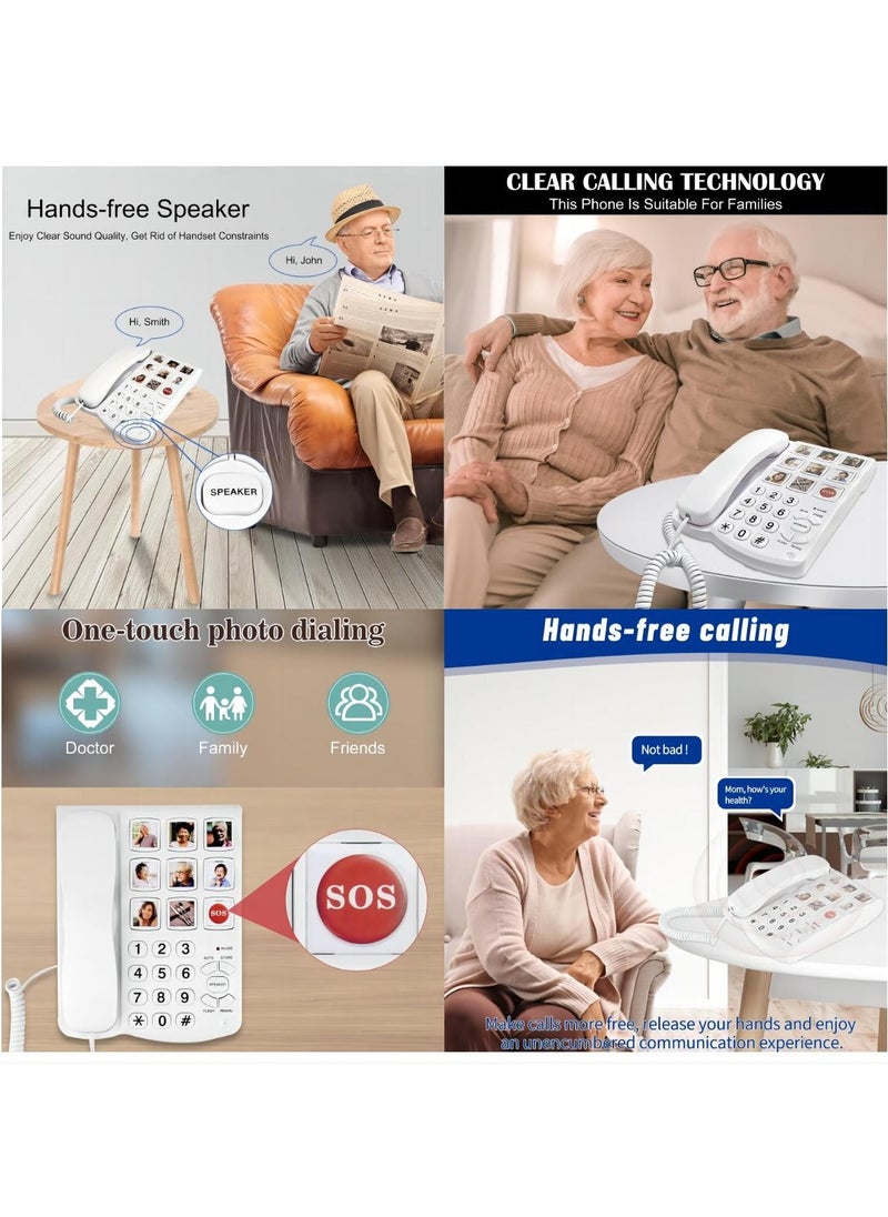 KASTWAVE Landline Phones for Seniors, Big on Phones for Seniors, 9 Picture  Replaceable, One-Touch Dial, 110dB+ Amplified Ringer House Phones for The Hearing Visually Impaired, Dementia and Alzheimer  - Image 3