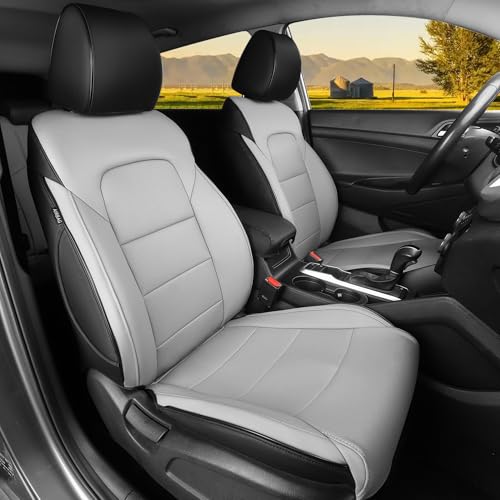 HKZ Custom Fit Tucson Seat Covers for Hyundai Tucson 2016 2017 2018(SE,Eco,Sport,Limited,Night,SEL,Value) 5-Seats Fulls Set,Leather (Black+Gray) - Image 1