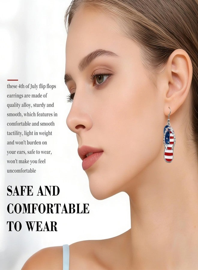 CUTELIILI 4th of July Independence Day Earrings for Women, Patriotic American USA Flag Red White Blue Flip Flops Earring Drop Dangle - Image 2