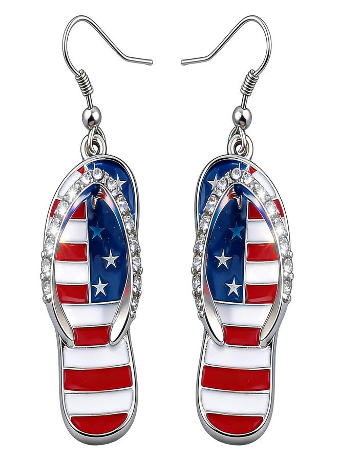 CUTELIILI 4th of July Independence Day Earrings for Women, Patriotic American USA Flag Red White Blue Flip Flops Earring Drop Dangle - Image 1