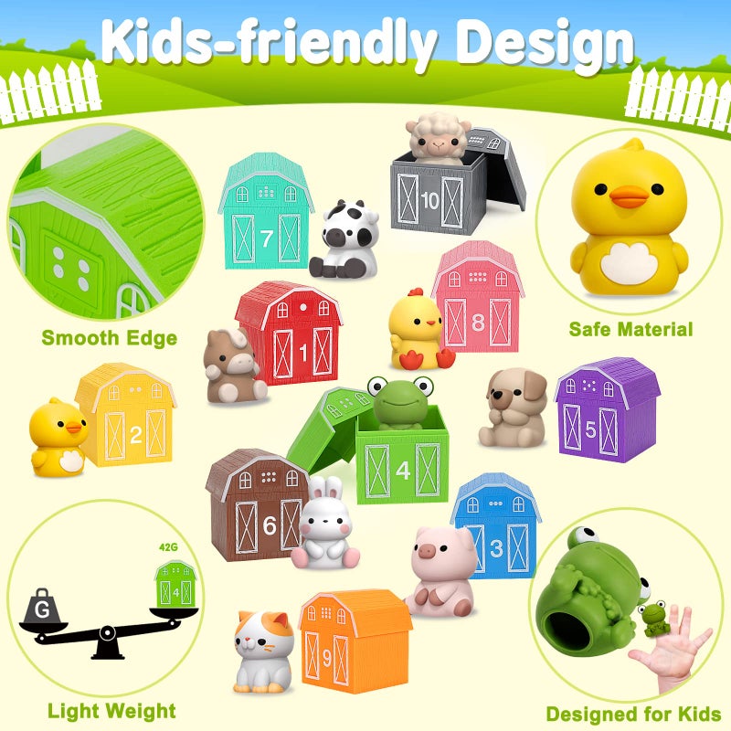 Aigybobo Learning Toys for 1,2,3 Year Old Toddlers, 20Pcs Farm Animals Toys Montessori Counting, Matching & Sorting Fine Motor Games, Christmas Birthday Easter Gift for Baby Boys Girls Age 12-18 Months - Image 4