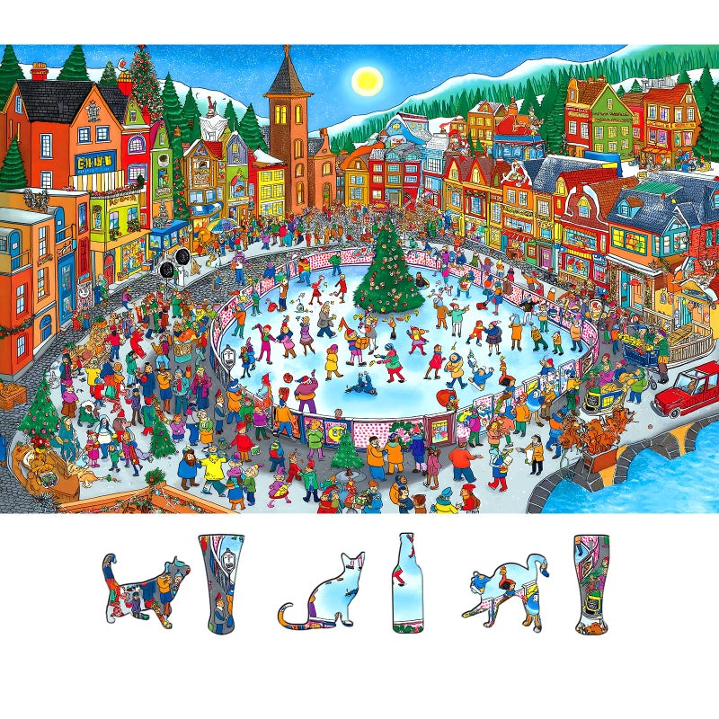 Blueforest 500 Pieces Jigsaw Puzzle for Adults Winter Village Ice Skating Scene Festive Christmas Happy Holiday Town Square Puzzle Family Entertainment Perfect for Adults Family Fun 23X15 - Image 3
