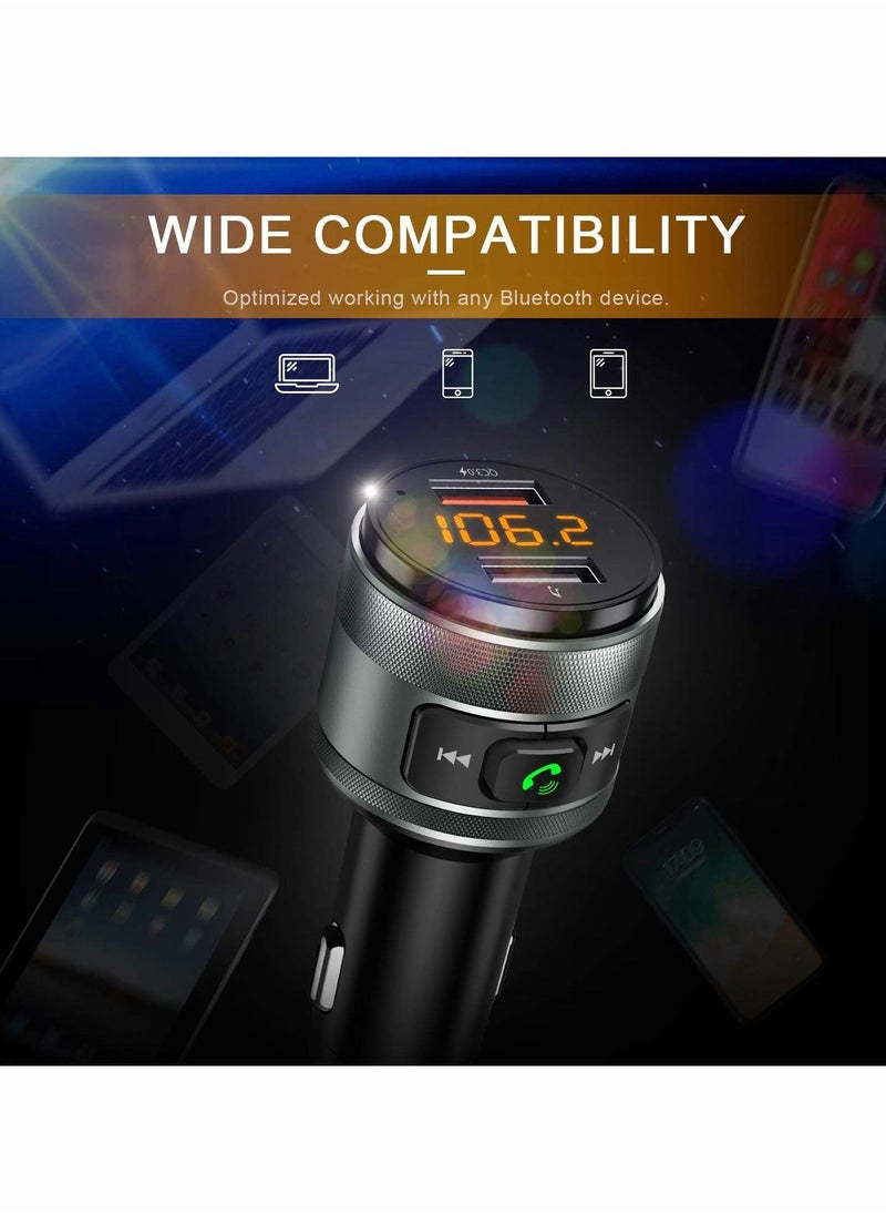 Bluetooth 5.0 FM Transmitter for Car, 3.0 Wireless Bluetooth FM Radio Adapter Music Player FM Transmitter Car Kit with Hands-Free Calling and 2 USB Ports Charger Support USB Drive - Image 5