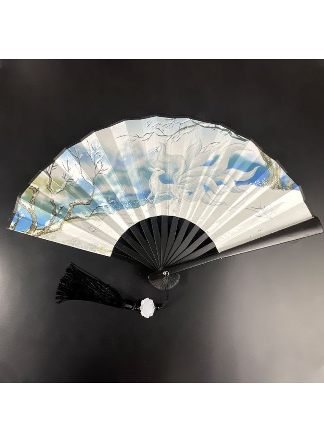 Chinese Style 8 Inch Plastic Fan With Tassel Pendant Antique Domineering Folding Fan Men's Hanfu Dance Silk Cloth Fan Wholesale-Specification:8inch Animal Fan-Colour:8inch Tassel Folding Fan-04 - Image 1