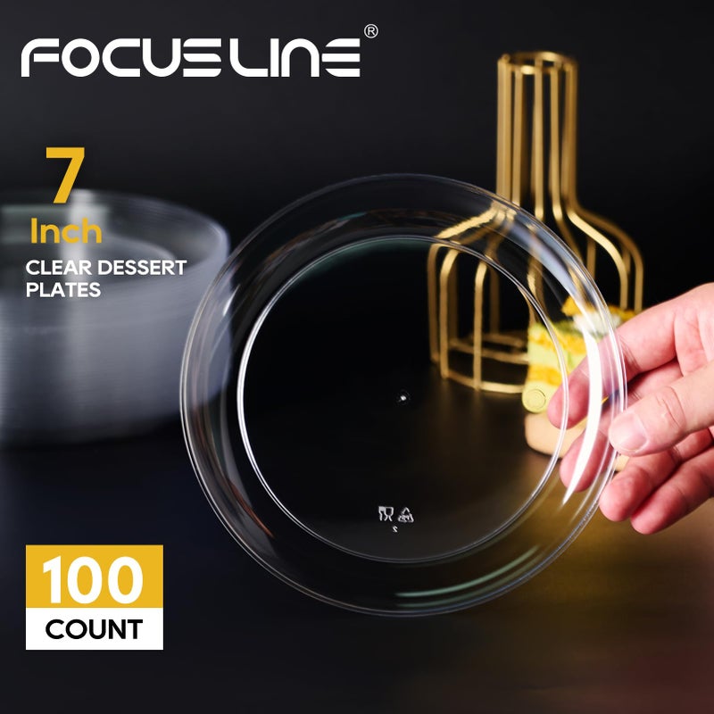 FOCUSLINE 100 Count Clear Plastic Plates 7 Inch, Disposable Salad Dessert Plates - Premium Clear Hard Plastic for Weddings, Parties and Events - Image 2