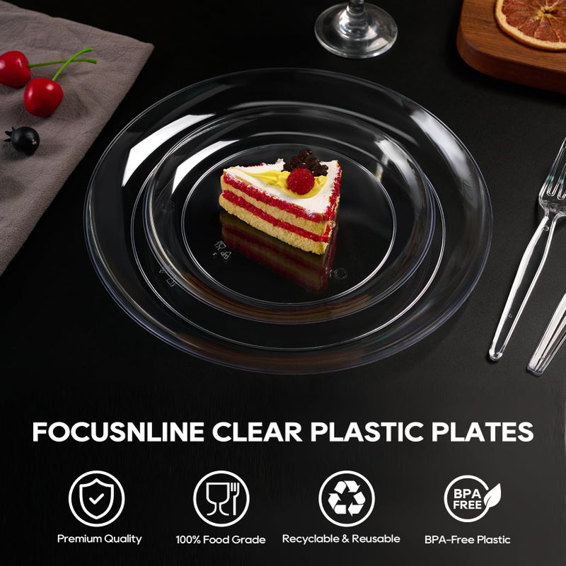 FOCUSLINE 100 Count Clear Plastic Plates 7 Inch, Disposable Salad Dessert Plates - Premium Clear Hard Plastic for Weddings, Parties and Events - Image 3
